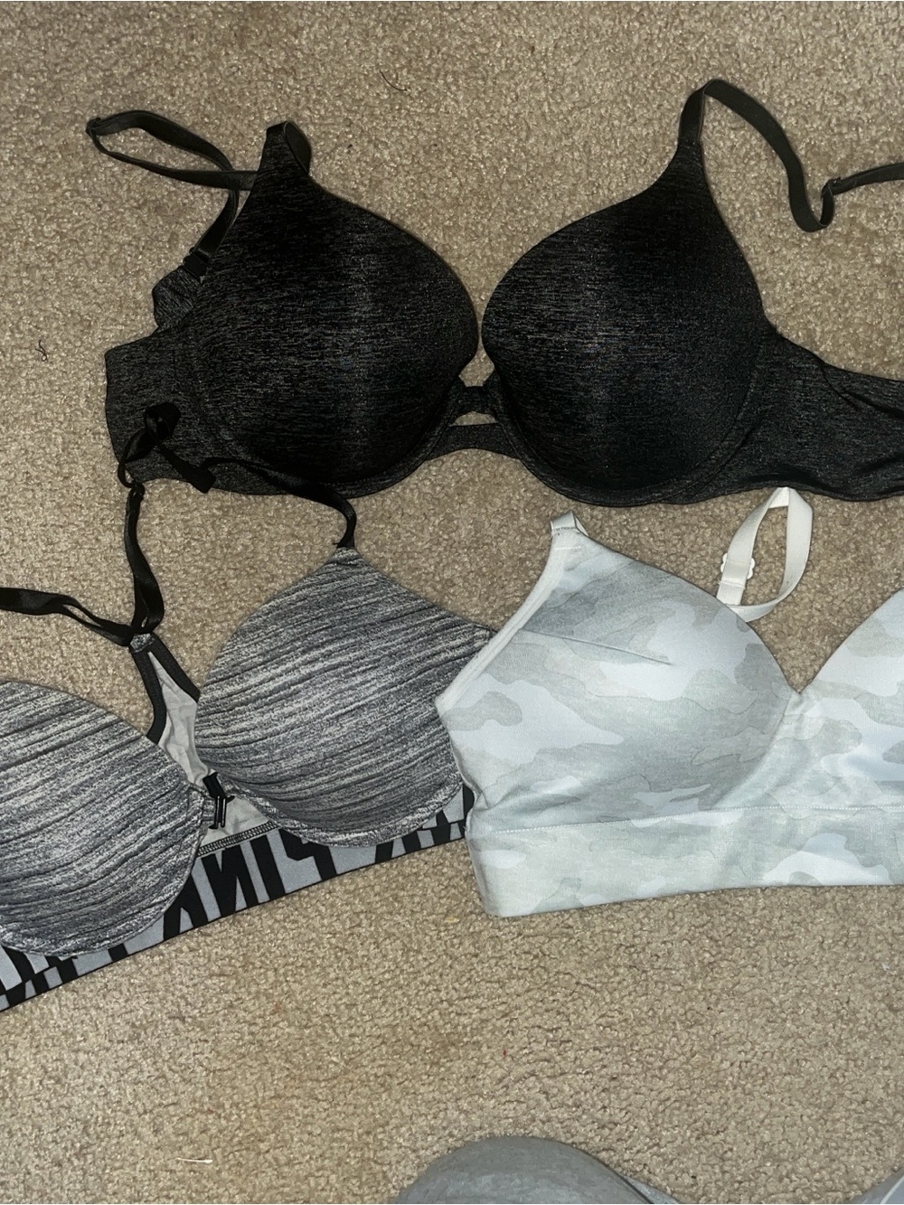 Victoria's Secret Bra Trio in Black, Gray & White Camo